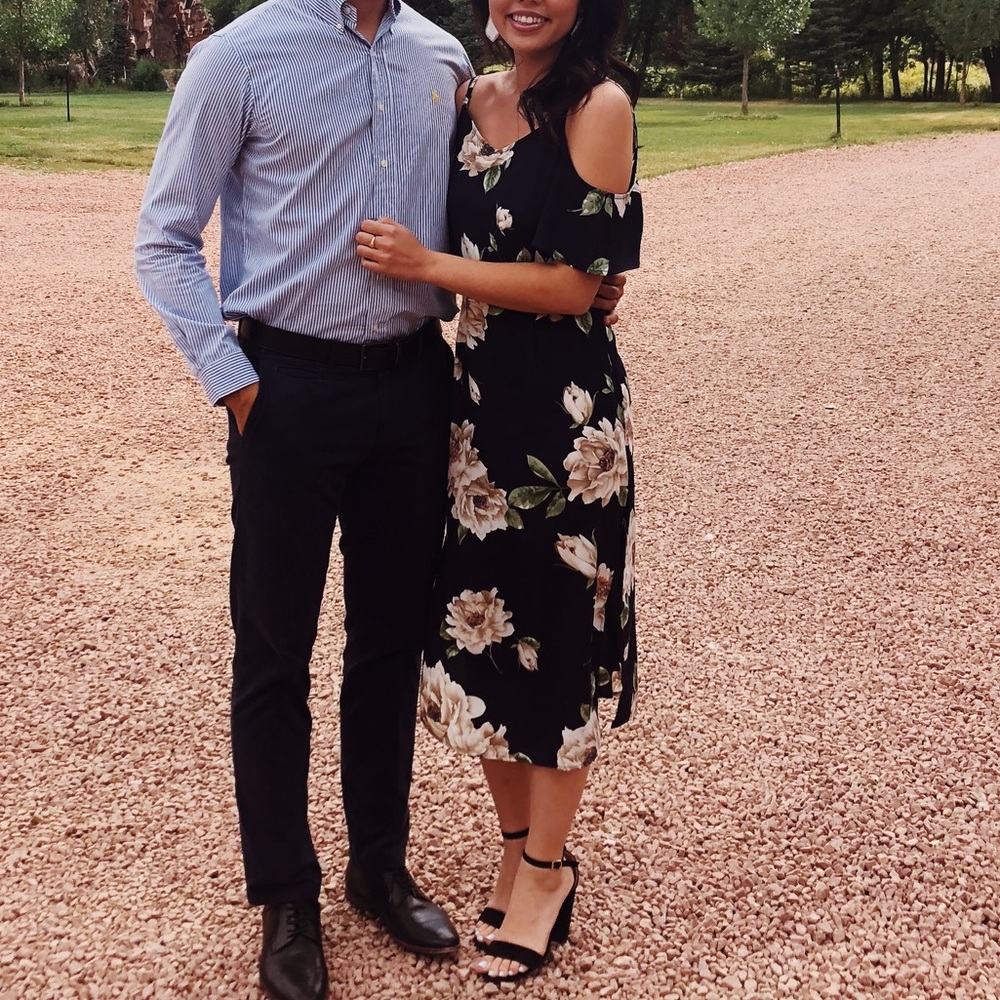 Floral wedding guest midi dress